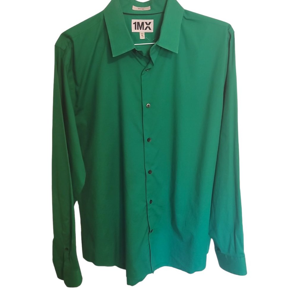 Express Fitted 1MX Button Up Long Sleeve Shirt Men's Size XL - Green